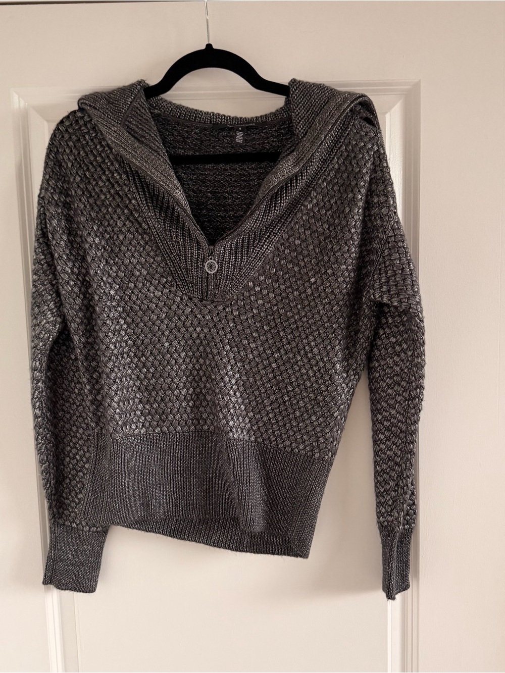 White House Black Market Charcoal Gray Hooded Knit Sweater
